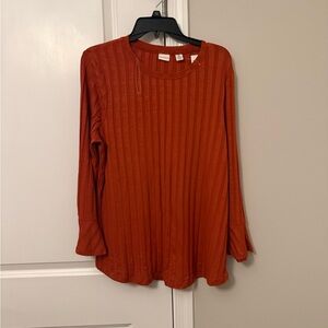 Westbound Ribbed Long-Sleeve Top in Rust Orange